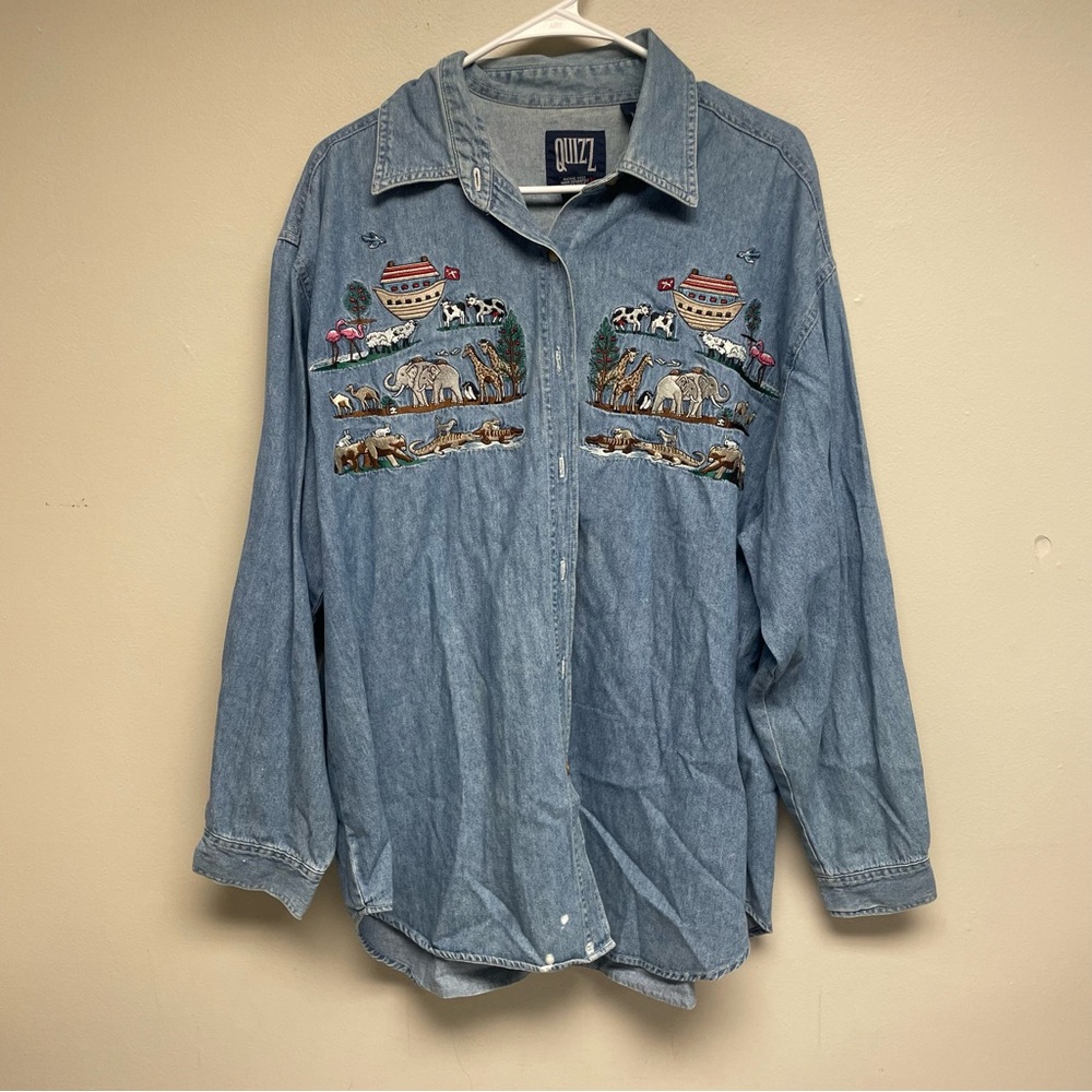 Vintage 90’s Quizz Women Noah’s Arc Embroidered Denim Shirt - Picture 5 of 8